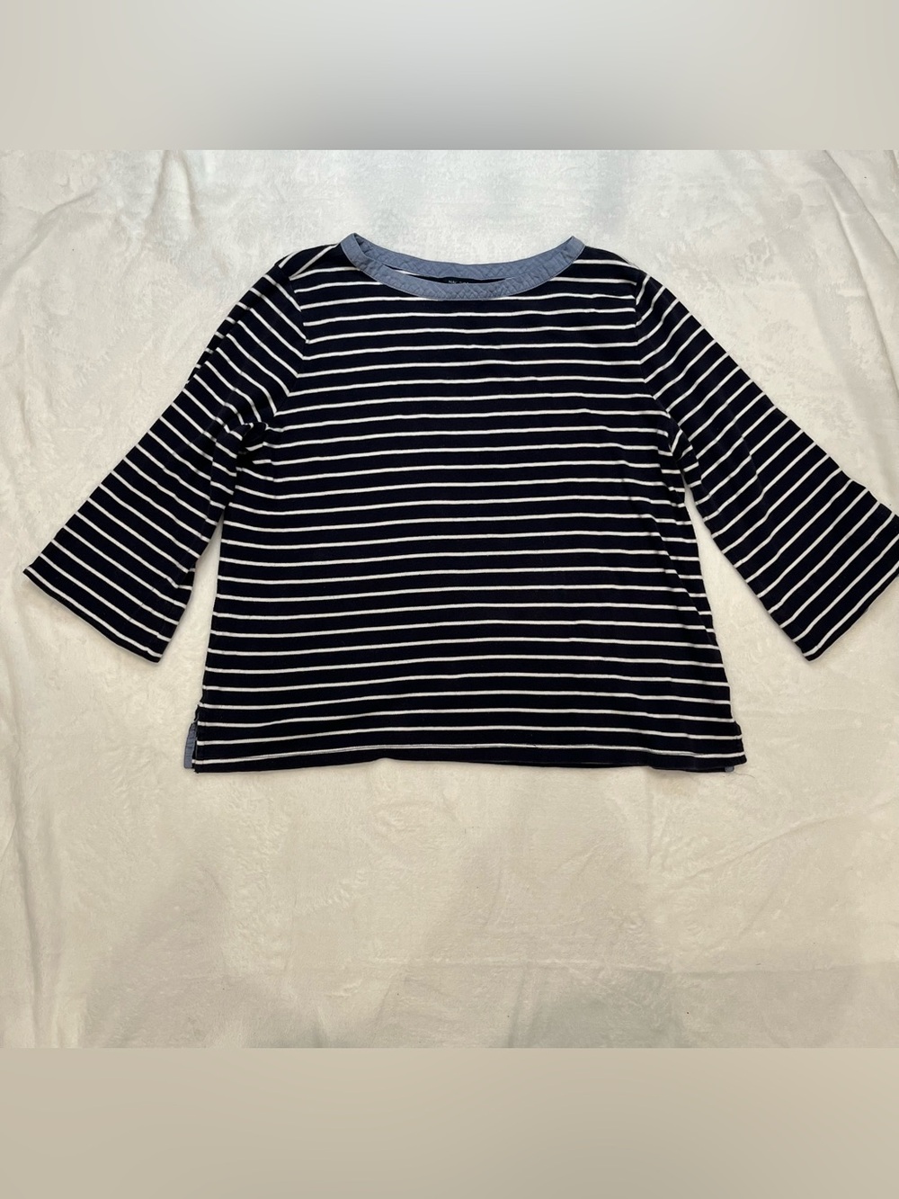 NAUTICA Blue White Stripe 3/4 Sleeve Boat Neck Shirt Women Size XXL Coastal